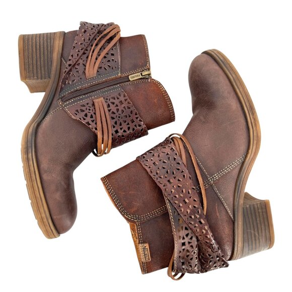 Pikolinos Womens Lyon Leather Ankle Boots Brown Laser Cut Strap Size 38 7.5 - Picture 2 of 15